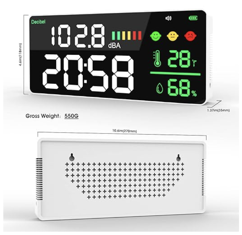 Clock, Decibel Meter with Temperature and Humidity